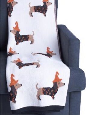 New FANCY Oversized DACHSHUND Halloween Sweater material blanket, very WELL MADE